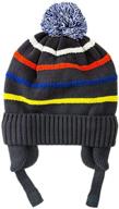 👦 kids striped knit beanie hat with earflap warm cuff winter cap by connectyle boys logo