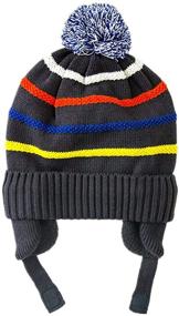 img 4 attached to 👦 Kids Striped Knit Beanie Hat with Earflap Warm Cuff Winter Cap by Connectyle Boys