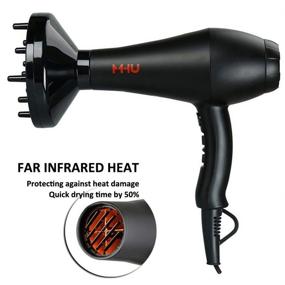 img 2 attached to MHU Professional Salon Grade 1875W Hair Dryer - Low Noise Ionic Ceramic AC Infrared Heat with Concentrator and Diffuser (Black Color)
