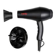 mhu professional salon grade 1875w hair dryer - low noise ionic ceramic ac infrared heat with concentrator and diffuser (black color) logo