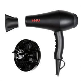 img 4 attached to MHU Professional Salon Grade 1875W Hair Dryer - Low Noise Ionic Ceramic AC Infrared Heat with Concentrator and Diffuser (Black Color)