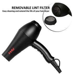 img 1 attached to MHU Professional Salon Grade 1875W Hair Dryer - Low Noise Ionic Ceramic AC Infrared Heat with Concentrator and Diffuser (Black Color)