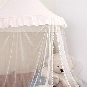 img 3 attached to 👑 White-B Bed Canopy: Chic Princess Nursery Decor for Kids, Chiffon Hanging Tent for Baby Room, Mosquito Net Bedding for Play and Reading Room