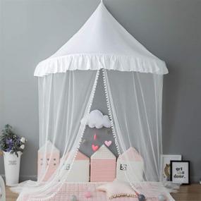 img 4 attached to 👑 White-B Bed Canopy: Chic Princess Nursery Decor for Kids, Chiffon Hanging Tent for Baby Room, Mosquito Net Bedding for Play and Reading Room