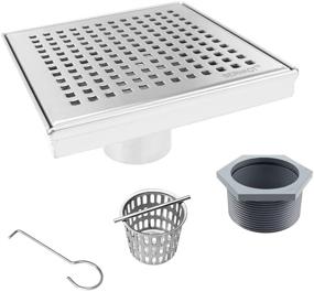 img 3 attached to 🚿 Bathroom Remodel: Bernkot 6-inch Square Shower Drain Brushed 304 Stainless Steel Cover with Hair Strainer & Removable Thread Adapter