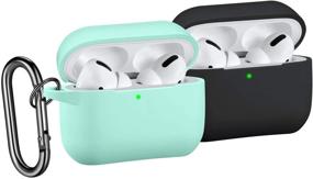 img 4 attached to Чехол для Airpods Pro из силикона в 2 штуках SNBLK | Защитный чехол для зарядного устройства с карабином | Совместим с Apple Airpods Pro 2019 | Видимый передний LED | Черный мятныйцвет.