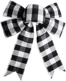 img 4 attached to 🎀 Soplus 1 Pcs Black/White Buffalo Plaid Christmas Bows- Holiday Wreaths & Xmas Tree Topper Bows for Party Decorations