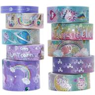 🦄 veylin unicorn washi tapes: 10 rolls of sliver foil decorative masking tape for unicorn party favors logo