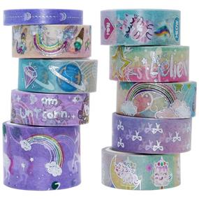 img 3 attached to 🦄 Veylin Unicorn Washi Tapes: 10 Rolls of Sliver Foil Decorative Masking Tape for Unicorn Party Favors