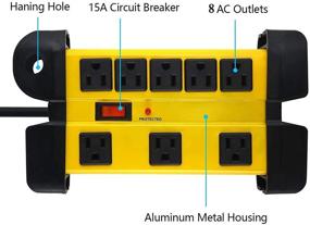 img 3 attached to 💡 Высокоемкий сетевой фильтр с защитой от перенапряжения для бытовой техники - 8-розеточный сетевой фильтр для мастерской, защита от перенапряжения 1200 Джоуль, металлическая конструкция, кабель продлитель на 6 футов, широкое расстояние между розетками.