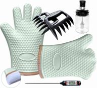 🔥 enhance your grilling experience with fulvit barbecue gloves, meat claws, bbq thermometer & oil jar with brush - 4 in 1 grill tools set in macaron green: the perfect cooking gift! logo