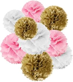 img 4 attached to Vibrant Tissue Pom Pom Party Decorations Set - Ideal for Weddings, Birthdays, Baby Showers, and Nursery Decor - Pink/Gold/White - Pack of 18