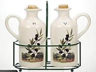 🍶 seo-enhanced french-inspired ceramic olive design oil and vinegar pitchers set with wire holder logo