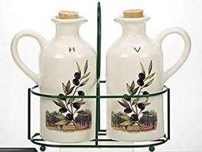 img 4 attached to 🍶 SEO-Enhanced French-Inspired Ceramic Olive Design Oil and Vinegar Pitchers Set with Wire Holder