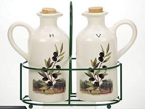 img 3 attached to 🍶 SEO-Enhanced French-Inspired Ceramic Olive Design Oil and Vinegar Pitchers Set with Wire Holder