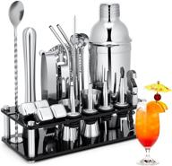 🍹 cocktail shaker set, 23-piece stainless steel bartender kit with acrylic stand & cocktail recipes booklet, professional bar tools for drink mixing, home, bar, party (includes 4 whiskey stones) logo