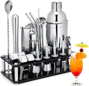 img 4 attached to 🍹 Cocktail Shaker Set, 23-Piece Stainless Steel Bartender Kit with Acrylic Stand & Cocktail Recipes Booklet, Professional Bar Tools for Drink Mixing, Home, Bar, Party (Includes 4 Whiskey Stones)