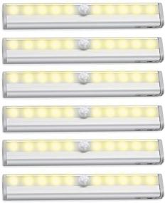 img 4 attached to AMIR Motion Sensor Closet Lights, DIY Stick-on Wireless Cabinet Night/ Stairs/ Step Light Bar – Pack of 6, Battery Operated, 10-LED, Portable with Magnetic Strip (Warm White)