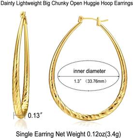 img 2 attached to 👌 Stunning 14k Oval Hoop Earrings for Women - Dainty, Lightweight, and Big Chunky Design | Open Huggie Hoop Earrings Set | Perfect Gifts for Her (35mmx51mm)