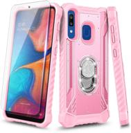 📱 e-began full-body protective phone case for samsung galaxy a20, a30/a50/a30s/a50s - pink, with tempered glass screen protector, built-in aluminum magnetic metal diamond ring stand holder logo