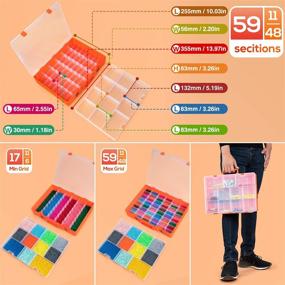 img 3 attached to 📦 Double Organizer Box - Stackable Plastic Storage Container with Adjustable Dividers, Ideal for Sewing Supplies, Beads, Jewelry, Crafts, Small Parts, Tapes - 59 Grids (Orange)