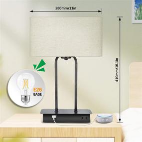 img 1 attached to Modern Bedside Nightstand Lamp: 3-Way Dimmable Touch Control, 2 USB Ports, AC Power Outlet, 🌙 Fabric Shade, Metal Base – Ideal for Guestroom, Bedroom, Living Room & Hotel – Includes LED Bulb