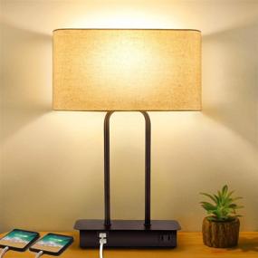 img 4 attached to Modern Bedside Nightstand Lamp: 3-Way Dimmable Touch Control, 2 USB Ports, AC Power Outlet, 🌙 Fabric Shade, Metal Base – Ideal for Guestroom, Bedroom, Living Room & Hotel – Includes LED Bulb