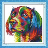 🐾 11ct stamped cross stitch kit for adults: joy sunday diy hand needlework needlepoint kit with rainbow dog design logo