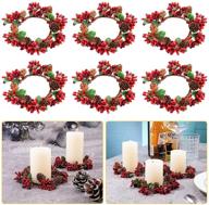 🕯️ set of 6 christmas candle rings - 3-inch xmas artificial beaded berries candle rings with pinecones - small wreaths for pillar candle holder - rustic wedding centerpiece - christmas holiday table decoration logo