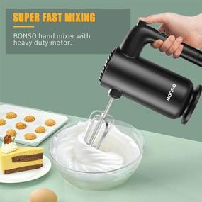 img 1 attached to 🔌 BONSO Hand Mixer - Electric 5-Speed Portable Whisk Handheld Mixer for Whipping, Mixing Cookies, Brownies, Cakes, Dough, Batters, Meringues - Includes Beaters and Dough Hooks