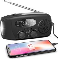 📻 self-powered emergency hand crank radio - portable am/fm/noaa solar wind-up weather radio with led flashlight, usb rechargeable, and 1000mah power bank for cell phone charging - black logo