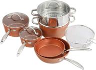premium hammered copper cookware set - induction & dishwasher safe nonstick pots and pans collection for your kitchen logo