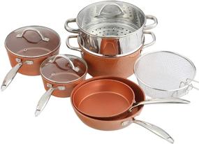 img 4 attached to Premium Hammered Copper Cookware Set - Induction & Dishwasher Safe Nonstick Pots and Pans Collection for Your Kitchen