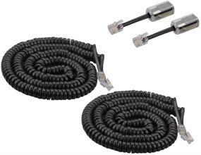 img 4 attached to 2 Pack 23ft Uncoiled SINCODA Modular Coiled Telephone Phone 📞 Handset Curly Cable Cord +2 Pack 360° Extended Rotating Telephone Cord Detangler