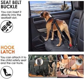 img 3 attached to 🐾 SlowTon 2 Pack Dog Seat Belt: 2 in 1 Attachment for Safety & Comfort, Elastic Nylon Bungee Buffer, Adjustable Reflective Tether Connects to Harness with Hook Latch Bar or Seatbelt Buckle