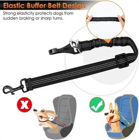 img 2 attached to 🐾 SlowTon 2 Pack Dog Seat Belt: 2 in 1 Attachment for Safety & Comfort, Elastic Nylon Bungee Buffer, Adjustable Reflective Tether Connects to Harness with Hook Latch Bar or Seatbelt Buckle