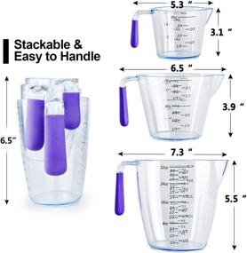 img 1 attached to Clear Plastic Measuring Cups Set - 3-Piece Jugs with Spout and Silicone Handle, Double-Sided Measures - Ideal for Kitchen Cooking and Baking - 1/2/4 Cup Capacity