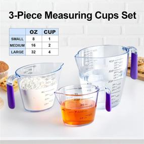 img 2 attached to Clear Plastic Measuring Cups Set - 3-Piece Jugs with Spout and Silicone Handle, Double-Sided Measures - Ideal for Kitchen Cooking and Baking - 1/2/4 Cup Capacity