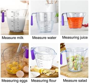 img 3 attached to Clear Plastic Measuring Cups Set - 3-Piece Jugs with Spout and Silicone Handle, Double-Sided Measures - Ideal for Kitchen Cooking and Baking - 1/2/4 Cup Capacity