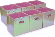 📦 6 pack of foldable cube storage bins - collapsible fabric storage cubes, ideal organizers for shelf, closet, or underbed. perfect for clothes or kids toy storage - shiny pink finish логотип