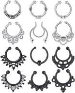 qwalit fake septum jewelry - faux septum rings hoop - face septum hoops - surgical 👃 stainless steel non piercing septum nose rings - men women silver black rose gold rainbow - 8mm 10mm logo