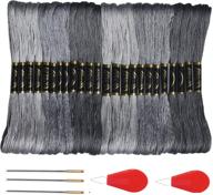 🧵 high-quality grey embroidery floss pack - cross stitch threads - friendship bracelets floss - crafts thread - hand embroidery skeins (24) with complimentary set of 3 embroidery needles and 2 needle threaders logo