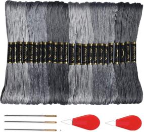 img 2 attached to 🧵 High-Quality Grey Embroidery Floss Pack - Cross Stitch Threads - Friendship Bracelets Floss - Crafts Thread - Hand Embroidery Skeins (24) with Complimentary Set of 3 Embroidery Needles and 2 Needle Threaders