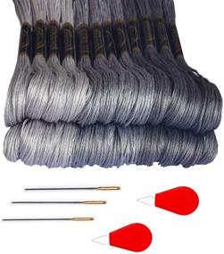 img 1 attached to 🧵 High-Quality Grey Embroidery Floss Pack - Cross Stitch Threads - Friendship Bracelets Floss - Crafts Thread - Hand Embroidery Skeins (24) with Complimentary Set of 3 Embroidery Needles and 2 Needle Threaders