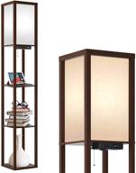 🌟 outon led floor lamp with shelves: modern wood standing light with usb port, power outlet and display storage – ideal for living room, bedroom, office (walnut) логотип