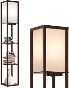 img 4 attached to 🌟 Outon LED Floor Lamp with Shelves: Modern Wood Standing Light with USB Port, Power Outlet and Display Storage – Ideal for Living Room, Bedroom, Office (Walnut)