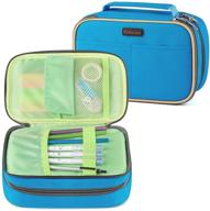 homecube large capacity pencil case - storage pen bag & makeup pouch for students - durable stationery case with two layers & dual zippers - size: 8.86x5.5x3.15 inches - blue logo