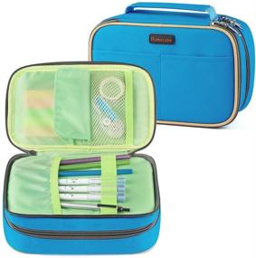 img 4 attached to Homecube Large Capacity Pencil Case - Storage Pen Bag & Makeup Pouch for Students - Durable Stationery Case with Two Layers & Dual Zippers - Size: 8.86x5.5x3.15 inches - Blue