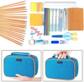 img 2 attached to Homecube Large Capacity Pencil Case - Storage Pen Bag & Makeup Pouch for Students - Durable Stationery Case with Two Layers & Dual Zippers - Size: 8.86x5.5x3.15 inches - Blue
