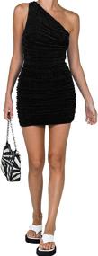 img 1 attached to LYANER Women's Seductive One Shoulder Ruched Sleek Bodycon Mini Short Dress